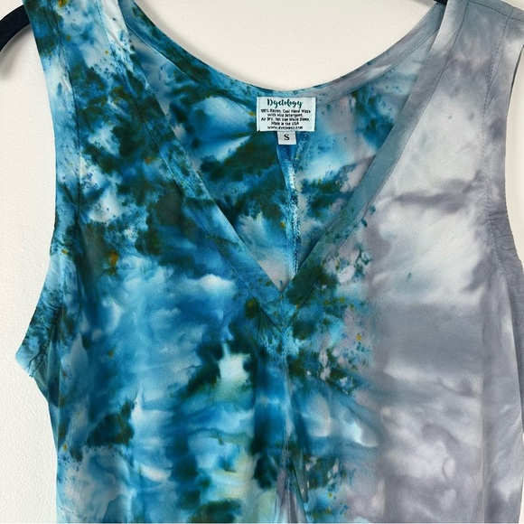 Dyetology Dress Size Small Gray Blue Tie Dye Asymmetrical Beachy Resortwear USA - Picture 3 of 8